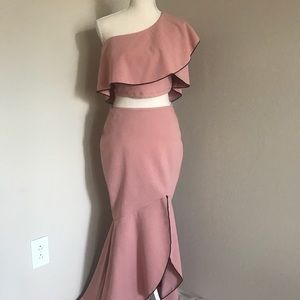 2 piece Pink and Black Trimmed Maxi Dress